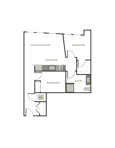 Floor plan for 2 beds, 1 bath, 761 sqft